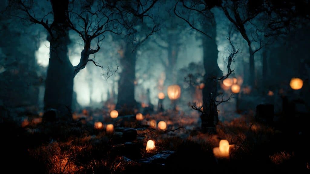 forêt hantée lumière peur halloween