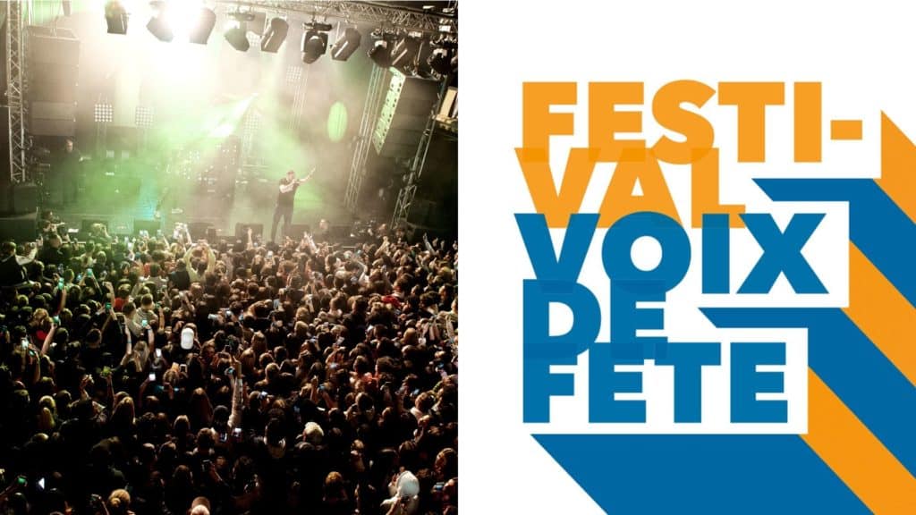 Photo du Festival Voix de Fête 2019 et affiche de l'édition 2023 du Festival